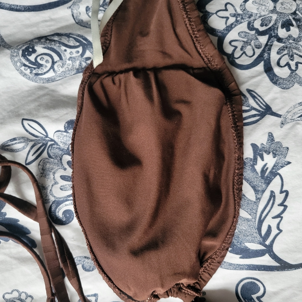 Aerie Wide Brown Rib Halter Bandeau Ring Sexy Party Festival Bikini Top Medium - Picture 9 of 11